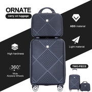 Tripcomp 2302-2Black 2 Pcs Hardside Suitcase with Spinner Wheels Lightweight Carry On Luggage, Black, 14