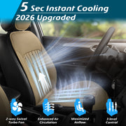 Paffenery Cooling and Heated Car Seat Cover, Front Seat, 12V-24V Ventilated Cushion with 8 Turbo Fans, Adjustable Temperature, Vibration Massage, Universal Fit, Beige