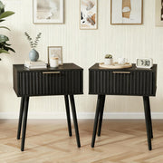 Ktaxon Set of 2 Solid Wood Nightstands with Grille Pattern Drawer Fronts, Black, Compact Bedroom End Tables