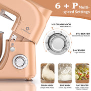 LINKChef SM10280-US-PE Stand Mixer, 5.3QT 800W 6+P Speeds with Whisk, Dough Hook and Beater, Peach