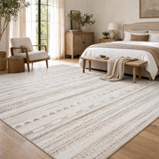 VUNATE 10'x14' Boho Geometric Brown Area Rug, Washable, Non-Slip TPR Backing, Low Pile Polyester Carpet, SSH-MWCL-BRN1014