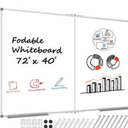 JILoffice Large Foldable Dry Erase Whiteboard 72 X 40 Wall Mounted Board with Silver Aluminum Frame Detachable Pen Tray