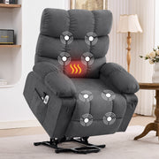 JONPONY Power Lift Recliner Chair with Heat and 8-Point Massage, USB Charge Port, Side Pockets, Large Gray, 350 lb Capacity