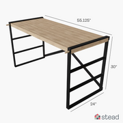 Stead Industrial Computer Desk Table - 55-Inch Oak with Steel Frame - Thick Desk for Work & Study - Melamine Laminate Top - Adjustable Foot Pads
