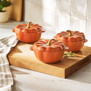 The Pioneer Woman Pumpkin Stoneware Mini Cocottes with Lids, Orange, Set of 3, 0.5 Quart Each