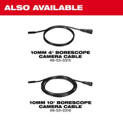 Milwaukee 10mm 10ft Borescope Camera Cable with Front and Side View Cameras, HEAT SENSE Temperature Alert, Black, Compatible with M12 Wireless Monitor, 48-53-3316