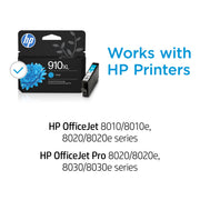 HP 3YL62AN#RFD 910XL Cyan Ink Cartridge, High Yield 825 Pages, Original Color Ink for OfficeJet Pro 8020 Series