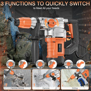 Protmex Rotary Hammer Drill, 1-1/4 Inch SDS-Plus, 13 Amp Motor, Safety Clutch, 3 Function Modes, Yellow