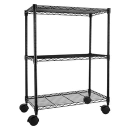 Bianlte 3-Shelf Wire Storage Shelving with Wheels, Black