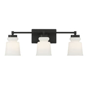 Meridian Trade Winds Faye 3-Light Bathroom Vanity Light, Brushed Nickel Finish, Milk Glass Shades, 24 in, M80058BN