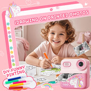 ALLJOY 202588  Instant Print Kids Camera, 12MP, 1080P HD Video, 2.4-Inch IPS Screen, 16X Digital Zoom, Thermal Black-and-White Photo Printer, 64GB SD Card Included