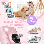 TIATUA Instant Film Camera, Digital HD 1080P, 3-Inch Screen, 10x Optical Zoom, Ink-Free Instant Black and White Printing, Blue, Includes 32GB Card and Printing Paper