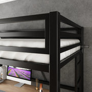 Amolife Twin Size Heavy Duty Metal Loft Bed with Removable Ladder & Fullength Guardrail, Black