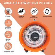 CKSFAN Portable Axial Blower Fan, 8 Inch, 230W Motor, 900 CFM Airflow, 16FT Flexible Duct Hose, Steel Housing