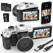 XLURC 6K Digital Camera, 84MP Sensor, 18X Digital Zoom, Wi-Fi Enabled, 3-Inch Flip-Up Touchscreen, Black, JWD-WX09-1-6K-Black