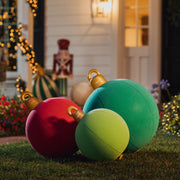 Funboy Oversized Inflatable Flocked Holiday Ornaments 3-Pack, Red Green Gold, Indoor Outdoor Christmas Decorations