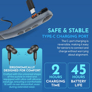 MEDca Neckband Hearing Amplifier with Bluetooth, Active Noise Cancellation, Rechargeable Battery, Black, MC-TW40