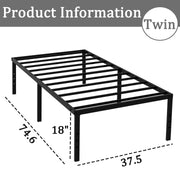 Caplisave Heavy Duty Twin Metal Bed Frame, 18in Platform, Noise-Free, Black