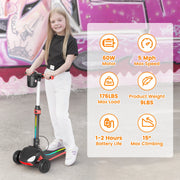 SIMATE D3 Electric Scooter for Kids Ages 4-10,Thumb Accelerator, LED Lights LCD Screen, 3 -Wheels Electric Scooter, Black