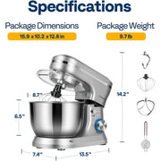 SPECSTAR VH1566-SL 4.75 Quart Stand Mixer, 8 Speed Kitchen Electric Food Mixer, Silver