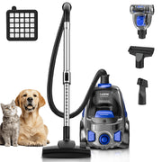 PKUYIE Canister Vacuum Cleaner SL159, 1600W Brushless Motor, 32Kpa Cyclonic Suction, Dual H13 HEPA Filter, Bagless 3.7Qt Dust Cup, Lightweight, Blue