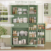 Homfa Kitchen Pantry Storage Cabinet, 68 in, 6 Door Freestanding Cupboard with Drawer and Door Shelf, Green, X1069101