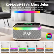 Volivo RGB 5.3 Bluetooth Speaker with Digital Alarm Clock, 15W Qi Wireless Charging, FM Radio, White Noise Sound Machine, 12-Mode RGB Ambient Lights, GF1002