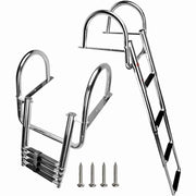 Winibo 4-Step Boat Ladder, 304 Stainless Steel, Telescoping Folding Design, Slip-Proof Wide Steps, Extra-Tall Handrails