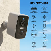 Merkury Smart 1080p HD Battery Security Camera with Spare Battery, Wireless, Indoor and Outdoor, White, MI-CW136-199W