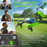 Skyrocket Toys Type-R Racing Drone, High-Speed 30+ MPH, One-Touch Stunts, Rechargeable LiPo Battery, White/Black, 18727