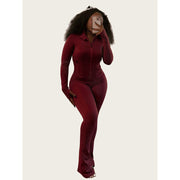 ScarletteEmmy Womens Zip-Up Athleisure Set, Wine Red, XL
