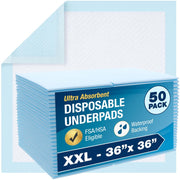 HealthSmart DMI Ultra Absorbent Disposable Incontinence Bed Pads, Extra Large 36 x 36 in, Waterproof, Nonslip Backing, Pack of 50