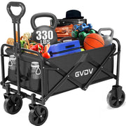 GVDV Collapsible Wagon Cart, Portable Utility Wagon for Camping, Beach, Picnic, Shopping, Black