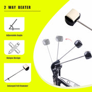Vaisoeny Double Bass Drum Pedal with Double Chain Drive, Adjustable Rebound and Hammer Angle, Non-Slip Base, Black and Silver, JKC10