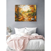 Sanflao Fall Thanksgiving Framed Wall Art, Farm Pumpkin Autumn Harvest Canvas Print, Brown Wood Frame, 16x20 in