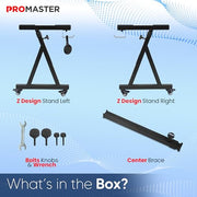 Promaster Adjustable Z-Style Piano Keyboard Stand, Height Adjustable 20-34in, Foam-Padded Arms, Black, PRMSKEY44