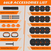 ARVAKOR Adjustable Dumbbell Set, 66 Lbs, Octagonal Anti-Roll Plates, Non-Slip Foam Grip, Multi-Use with Barbell Kettlebell Push-Up Stand, Orange, RXD-006