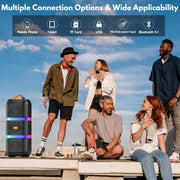 JYX Portable Bluetooth Karaoke Speaker, 40W with 4-Inch Subwoofer, Dual Wireless Microphones, LED Lights, Rechargeable Battery, MS73