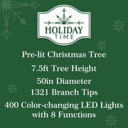Holiday Time 7.5 ft Pre-Lit Amherst Spruce Green Artificial Christmas Tree, 400 Color-Changing LED
