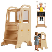 G TALECO GEAR GTG-001 Toddler Tower with Chalkboard, Wooden Step Stool Helper with Adjustable Height, Rounded Corner Protection, Natural Finish