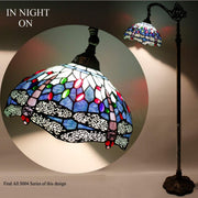 WERFACTORY Tiffany Floor Lamp, 64in Baroque Antique Bronze Base, Stained Glass Multicolor Dragonfly Shade, Adjustable Height, LED Light Included, S00412F03
