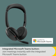 Jabra Evolve2 65 Flex Wireless Bluetooth On-Ear Headset with Active Noise Cancellation, USB-A and Bluetooth Connectivity, Blue