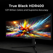 Deco Gear OLED 49 Inch Curved Ultrawide Monitor, 5120x1440 Resolution, 144Hz Refresh Rate, 0.03ms Response Time, HDR400 True Black, 32:9 Aspect Ratio, Adaptive Sync, 90W USB-C, Built-in Speakers, Adjustable Stand