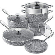 Michelangelo Stone Cookware Set, 10 Piece, Ultra Nonstick Granite Coating, Aluminum Pots and Pans, Oven Safe to 400F, Induction Compatible