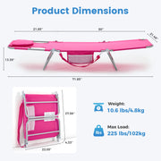 Edx Folding Adjustable Chaise Lounge Chair, Portable Outdoor Patio Poolside Lawn, Pink, Metal Frame, 100% Polyester Fabric, Manual Reclining, OP-ZDC18ST