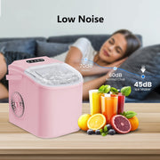 Kcpolre Portable Countertop Ice Maker, 26 lb Daily Output, Bullet Ice Cubes, Dual Size, Self-Cleaning, Quiet Operation, Pink, ZBJ-02