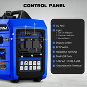 GEWNA 2450-Watt Gas Powered Portable Fuel Inverter Generator, 120V, 1.6 Gallon Fuel Tank, Super Quiet, 43 lb