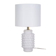 Catalina Lighting My Texas House Hob-Nail Ceramic Table Lamp with White Fabric Drum Shade, Brass Accents, 21 in, 24182-000