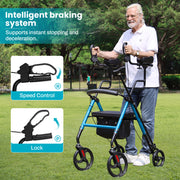 Cosywill Upright Rollator Walker with Adjustable Height, Backrest Seat, All-Terrain Wheels, Lightweight Folding Design, Blue, T21504A