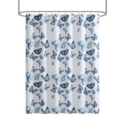 Mainstays Butterfly 13 Piece Shower Curtain Set, Blue Butterfly Pattern on White, Polyester Fabric, Grommet Style, 72 x 72 Inches
